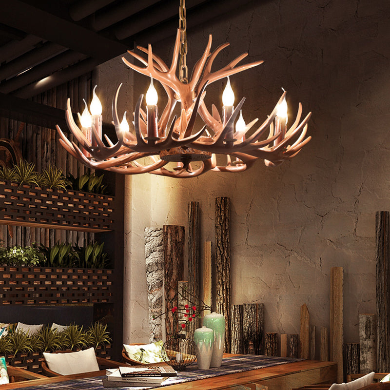 6/8 Lights Resin Chandelier Pendant Lighting Countryside Brown Branch Restaurant Ceiling Hang Fixture 6 Brown Clearhalo 'Ceiling Lights' 'Chandeliers' Lighting' options 292929_4f2f9671-9b65-4ecc-a046-a8153df18c03