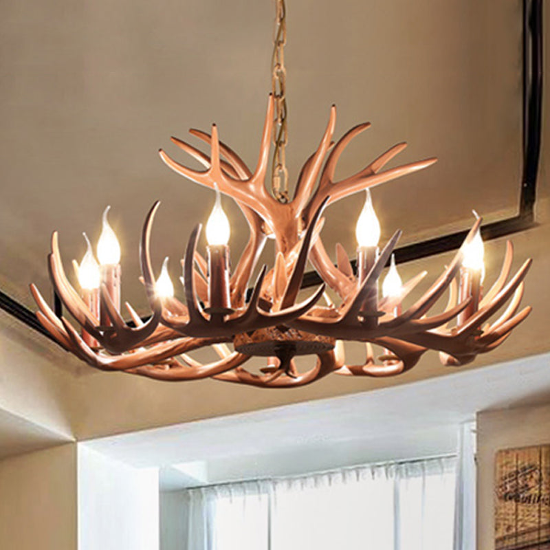 6/8 Lights Resin Chandelier Pendant Lighting Countryside Brown Branch Restaurant Ceiling Hang Fixture Clearhalo 'Ceiling Lights' 'Chandeliers' Lighting' options 292930