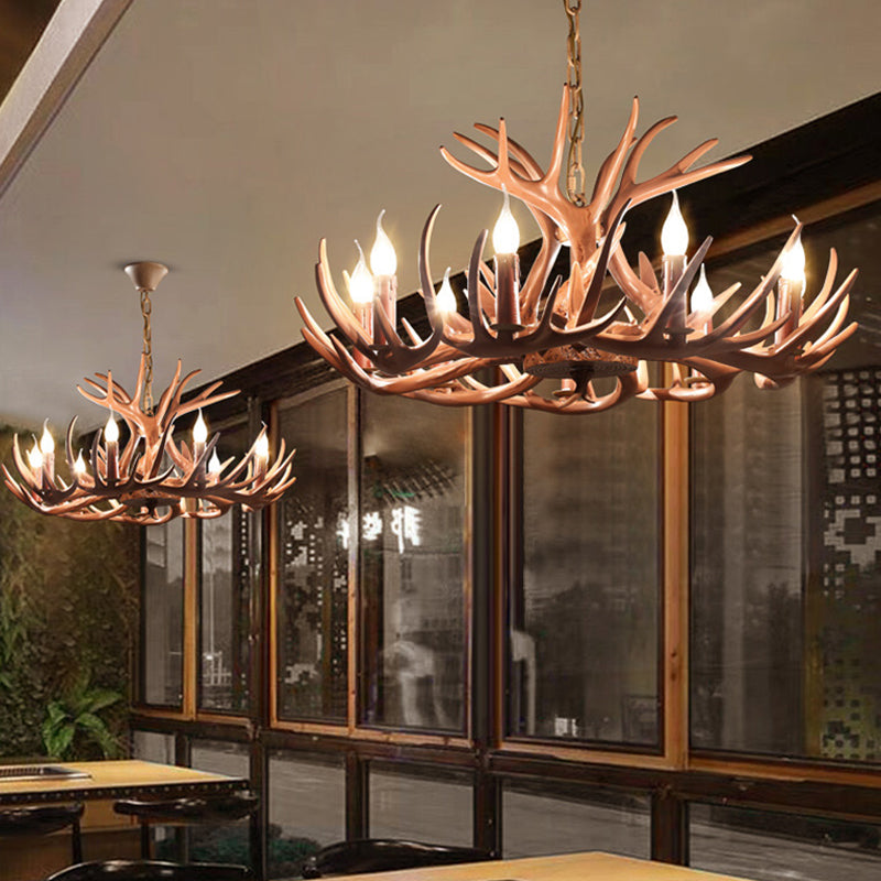 6/8 Lights Resin Chandelier Pendant Lighting Countryside Brown Branch Restaurant Ceiling Hang Fixture Clearhalo 'Ceiling Lights' 'Chandeliers' Lighting' options 292931