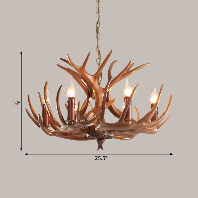 6/8 Lights Resin Chandelier Pendant Lighting Countryside Brown Branch Restaurant Ceiling Hang Fixture Clearhalo 'Ceiling Lights' 'Chandeliers' Lighting' options 292933