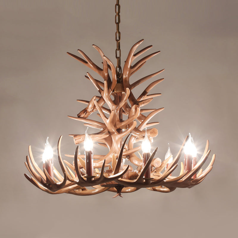 9 Heads Antler Ceiling Chandelier Farmhouse Brown Resin Suspended Lighting Fixture for Restaurant, 23"/27" Wide Clearhalo 'Ceiling Lights' 'Chandeliers' Lighting' options 292940