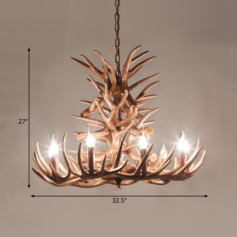 9 Heads Antler Ceiling Chandelier Farmhouse Brown Resin Suspended Lighting Fixture for Restaurant, 23"/27" Wide Clearhalo 'Ceiling Lights' 'Chandeliers' Lighting' options 292941