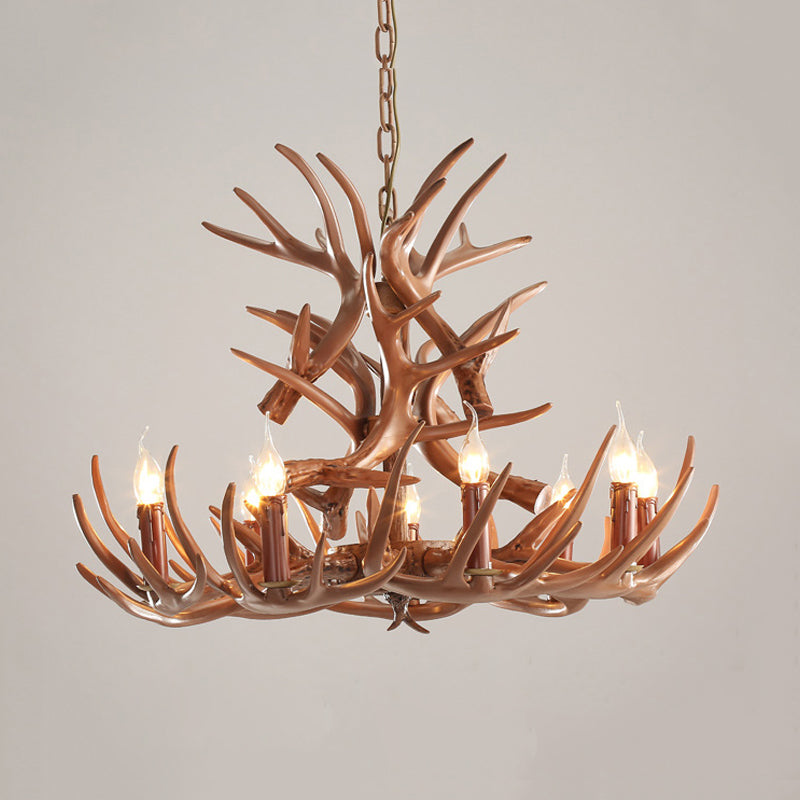 9 Heads Antler Ceiling Chandelier Farmhouse Brown Resin Suspended Lighting Fixture for Restaurant, 23"/27" Wide Clearhalo 'Ceiling Lights' 'Chandeliers' Lighting' options 292943