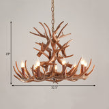 9 Heads Antler Ceiling Chandelier Farmhouse Brown Resin Suspended Lighting Fixture for Restaurant, 23"/27" Wide Clearhalo 'Ceiling Lights' 'Chandeliers' Lighting' options 292944