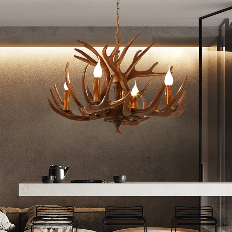 Resin Brown Ceiling Chandelier Branch 4/6/8 Lights Rustic Hanging Pendant Lamp for Restaurant Clearhalo 'Ceiling Lights' 'Chandeliers' Lighting' options 292945