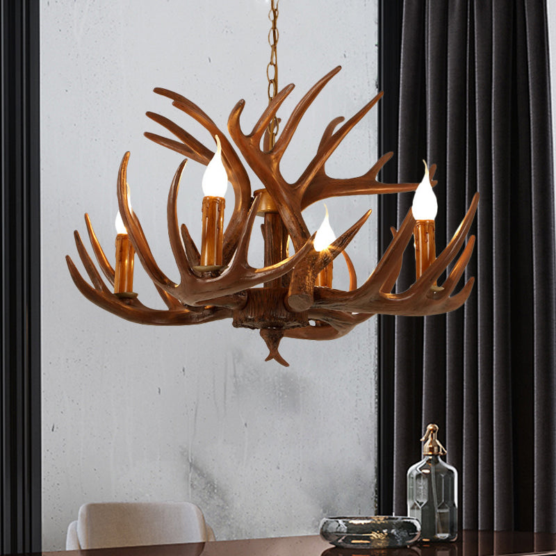 Resin Brown Ceiling Chandelier Branch 4/6/8 Lights Rustic Hanging Pendant Lamp for Restaurant Clearhalo 'Ceiling Lights' 'Chandeliers' Lighting' options 292946