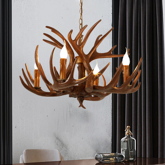 Resin Brown Ceiling Chandelier Branch 4/6/8 Lights Rustic Hanging Pendant Lamp for Restaurant Clearhalo 'Ceiling Lights' 'Chandeliers' Lighting' options 292946