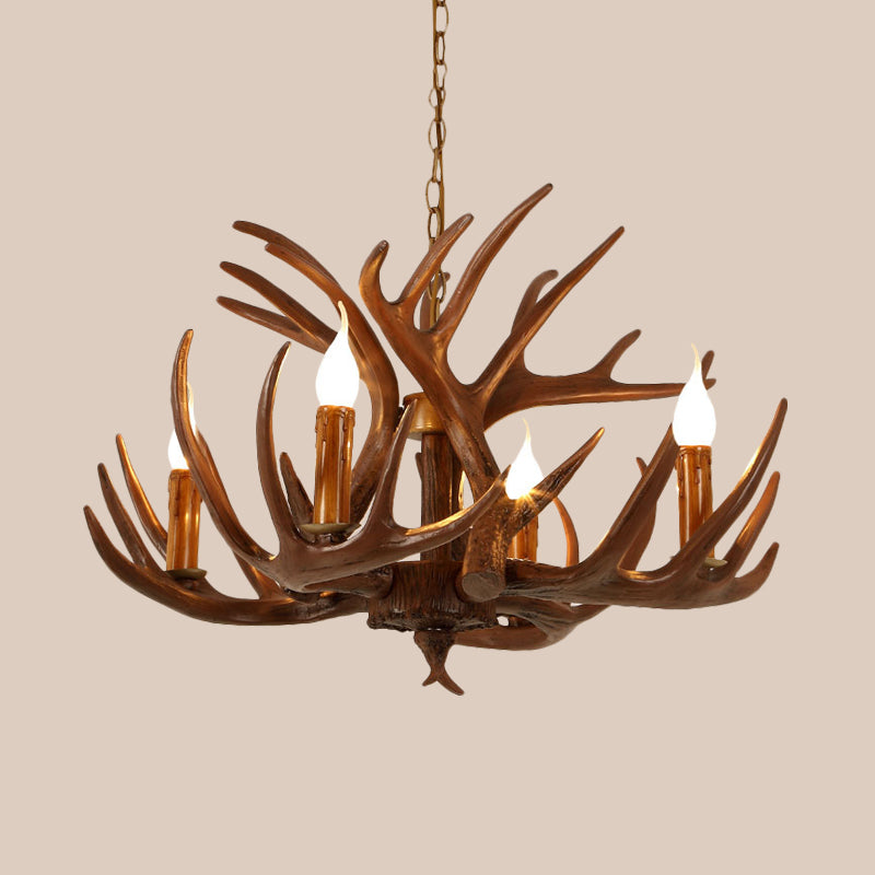 Resin Brown Ceiling Chandelier Branch 4/6/8 Lights Rustic Hanging Pendant Lamp for Restaurant Clearhalo 'Ceiling Lights' 'Chandeliers' Lighting' options 292948