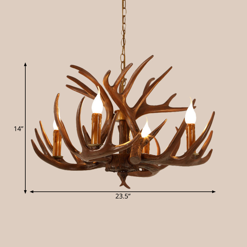 Resin Brown Ceiling Chandelier Branch 4/6/8 Lights Rustic Hanging Pendant Lamp for Restaurant Clearhalo 'Ceiling Lights' 'Chandeliers' Lighting' options 292949