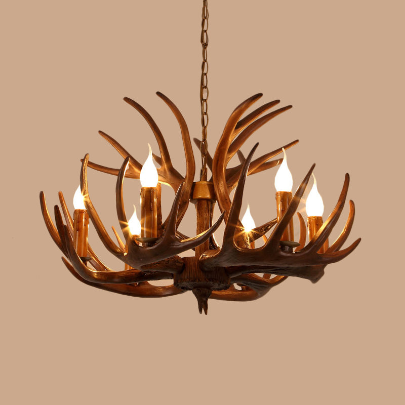 Resin Brown Ceiling Chandelier Branch 4/6/8 Lights Rustic Hanging Pendant Lamp for Restaurant Clearhalo 'Ceiling Lights' 'Chandeliers' Lighting' options 292951