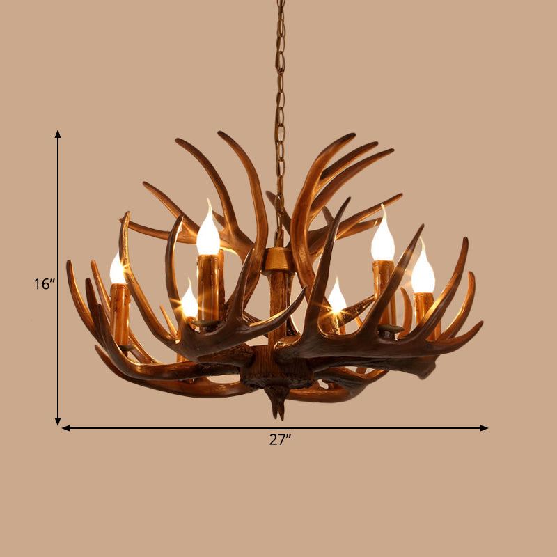 Resin Brown Ceiling Chandelier Branch 4/6/8 Lights Rustic Hanging Pendant Lamp for Restaurant Clearhalo 'Ceiling Lights' 'Chandeliers' Lighting' options 292952