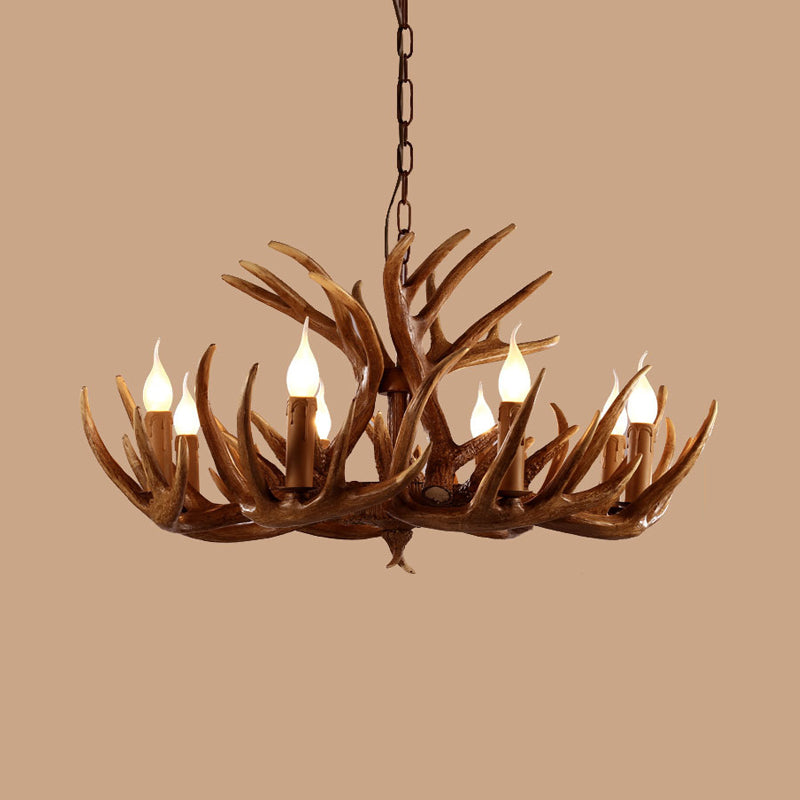 Resin Brown Ceiling Chandelier Branch 4/6/8 Lights Rustic Hanging Pendant Lamp for Restaurant Clearhalo 'Ceiling Lights' 'Chandeliers' Lighting' options 292954