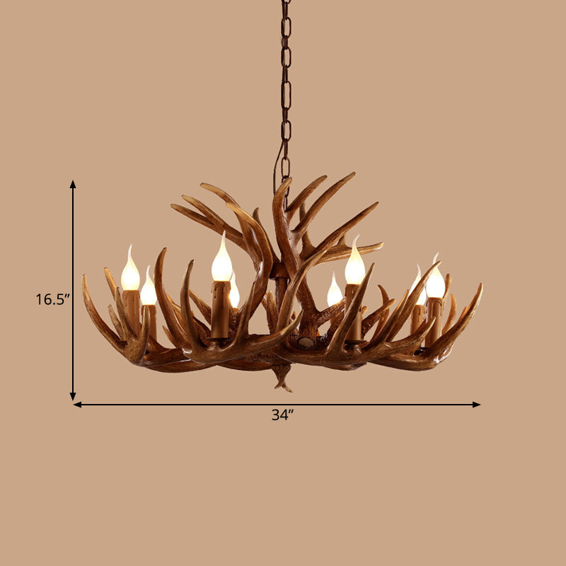 Resin Brown Ceiling Chandelier Branch 4/6/8 Lights Rustic Hanging Pendant Lamp for Restaurant Clearhalo 'Ceiling Lights' 'Chandeliers' Lighting' options 292955