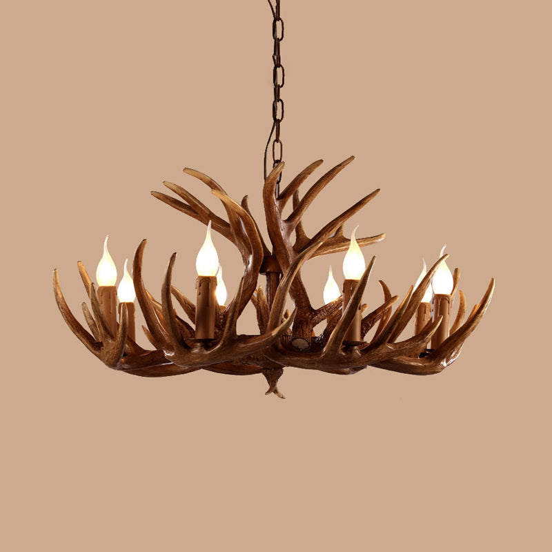 Resin Brown Ceiling Chandelier Branch 4/6/8 Lights Rustic Hanging Pendant Lamp for Restaurant Clearhalo 'Ceiling Lights' 'Chandeliers' Lighting' options 292956