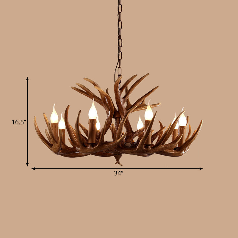 Resin Brown Ceiling Chandelier Branch 4/6/8 Lights Rustic Hanging Pendant Lamp for Restaurant Clearhalo 'Ceiling Lights' 'Chandeliers' Lighting' options 292957