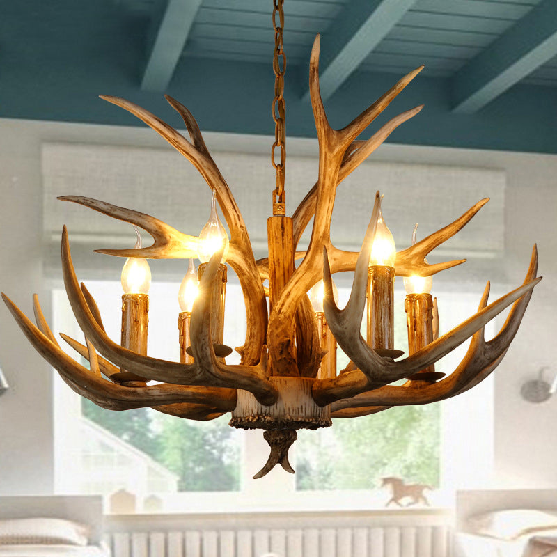 Resin Branch Pendant Chandelier Rustic 6/8/12 Bulbs 16"/17"/21.5" Wide Bedroom Hanging Ceiling Light in Brown Clearhalo 'Ceiling Lights' 'Chandeliers' Lighting' options 292967