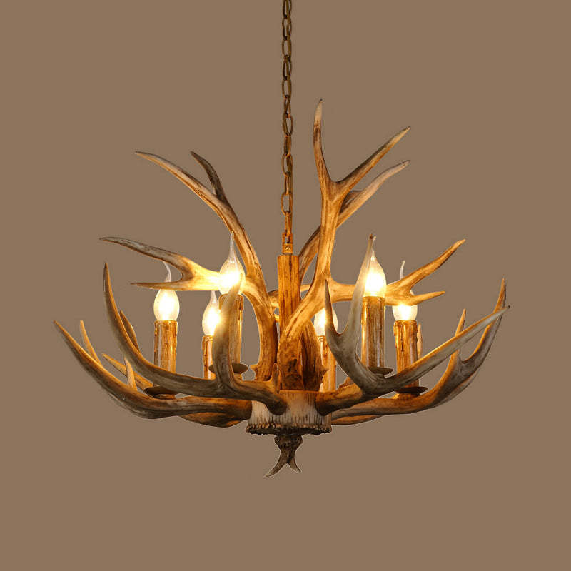 Resin Branch Pendant Chandelier Rustic 6/8/12 Bulbs 16"/17"/21.5" Wide Bedroom Hanging Ceiling Light in Brown Clearhalo 'Ceiling Lights' 'Chandeliers' Lighting' options 292969