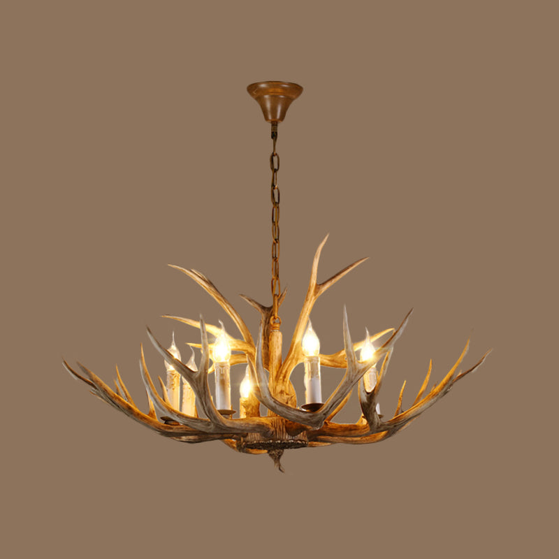 Resin Branch Pendant Chandelier Rustic 6/8/12 Bulbs 16"/17"/21.5" Wide Bedroom Hanging Ceiling Light in Brown Clearhalo 'Ceiling Lights' 'Chandeliers' Lighting' options 292972