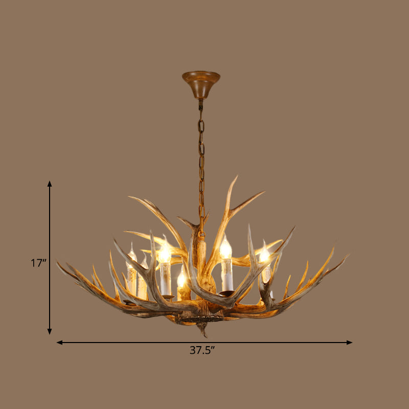 Resin Branch Pendant Chandelier Rustic 6/8/12 Bulbs 16"/17"/21.5" Wide Bedroom Hanging Ceiling Light in Brown Clearhalo 'Ceiling Lights' 'Chandeliers' Lighting' options 292973