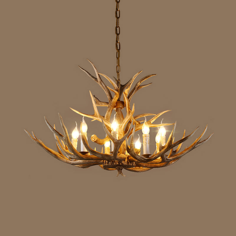 Resin Branch Pendant Chandelier Rustic 6/8/12 Bulbs 16"/17"/21.5" Wide Bedroom Hanging Ceiling Light in Brown Clearhalo 'Ceiling Lights' 'Chandeliers' Lighting' options 292974