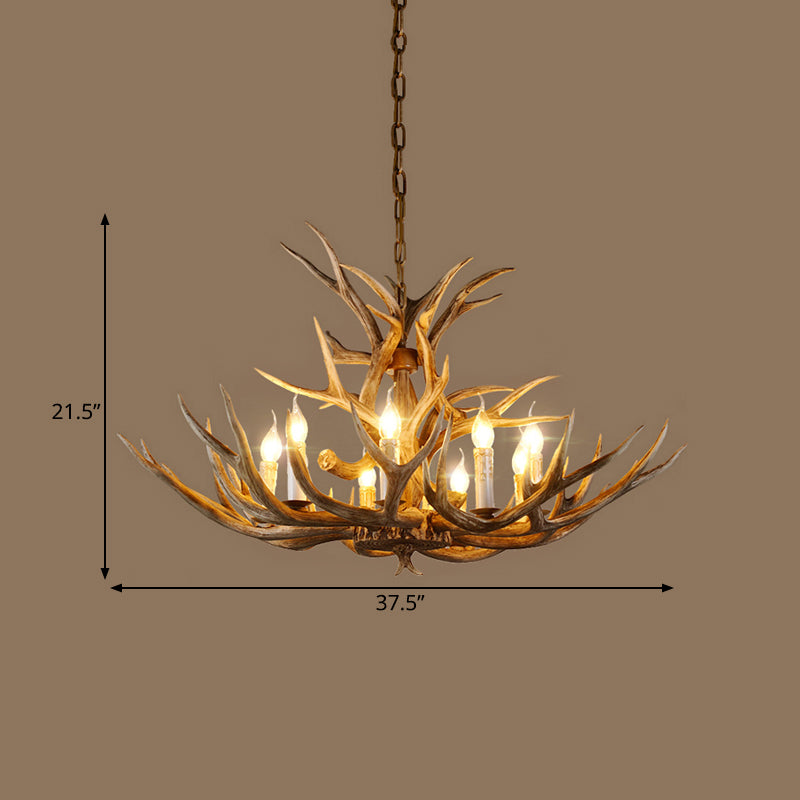 Resin Branch Pendant Chandelier Rustic 6/8/12 Bulbs 16"/17"/21.5" Wide Bedroom Hanging Ceiling Light in Brown Clearhalo 'Ceiling Lights' 'Chandeliers' Lighting' options 292975