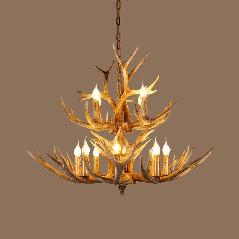 Resin Branch Pendant Chandelier Rustic 6/8/12 Bulbs 16"/17"/21.5" Wide Bedroom Hanging Ceiling Light in Brown Clearhalo 'Ceiling Lights' 'Chandeliers' Lighting' options 292976