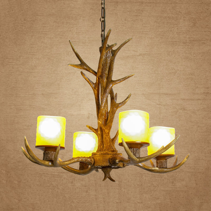 Antler Bedroom Chandelier Lighting Cottage Resin 4/6 Bulbs Brown Hanging Pendant Lamp, 27.5"/35.5" Wide Clearhalo 'Ceiling Lights' 'Chandeliers' Lighting' options 292993