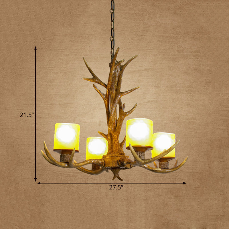 Antler Bedroom Chandelier Lighting Cottage Resin 4/6 Bulbs Brown Hanging Pendant Lamp, 27.5"/35.5" Wide Clearhalo 'Ceiling Lights' 'Chandeliers' Lighting' options 292994