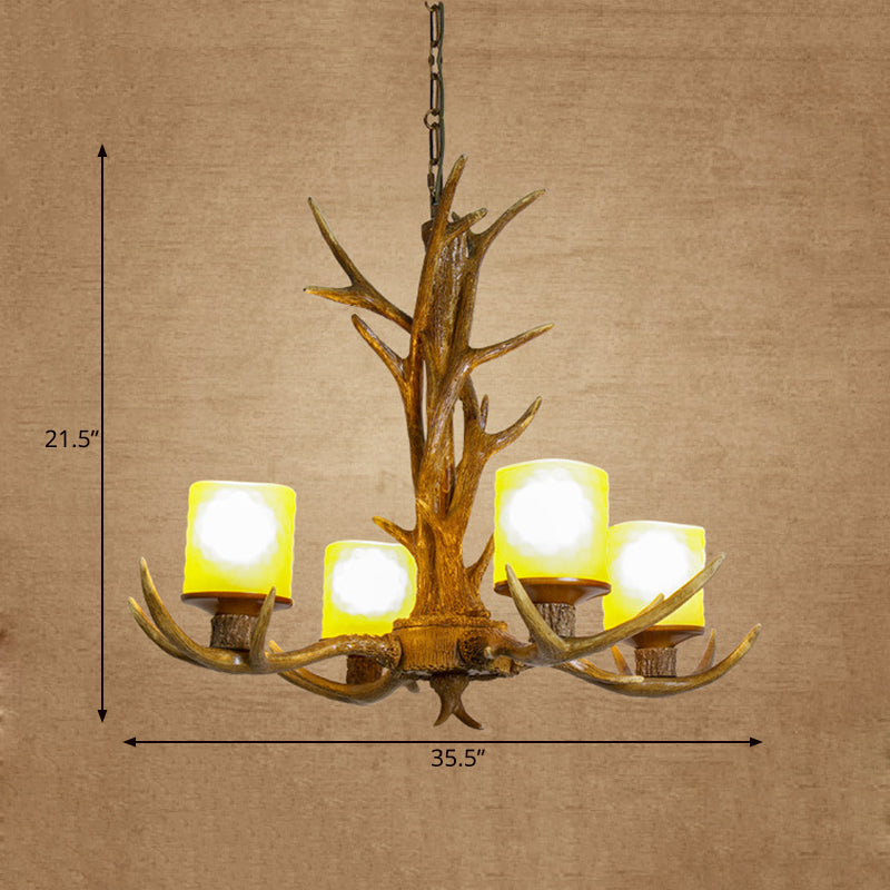 Antler Bedroom Chandelier Lighting Cottage Resin 4/6 Bulbs Brown Hanging Pendant Lamp, 27.5"/35.5" Wide Clearhalo 'Ceiling Lights' 'Chandeliers' Lighting' options 292995