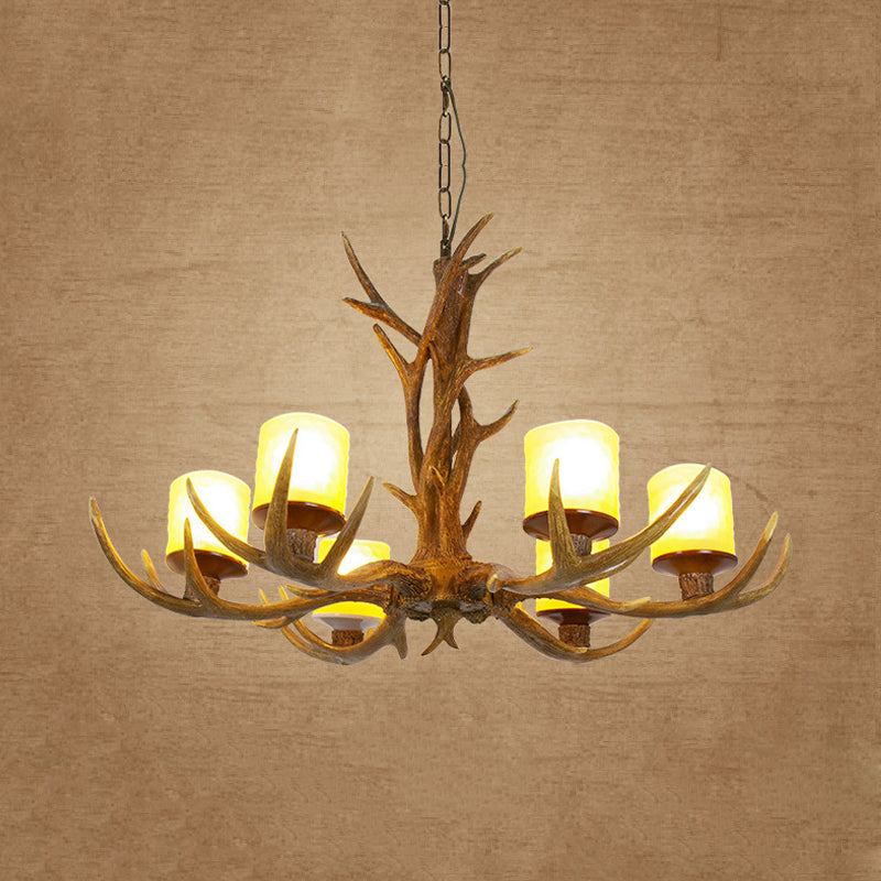 Antler Bedroom Chandelier Lighting Cottage Resin 4/6 Bulbs Brown Hanging Pendant Lamp, 27.5"/35.5" Wide Clearhalo 'Ceiling Lights' 'Chandeliers' Lighting' options 292996