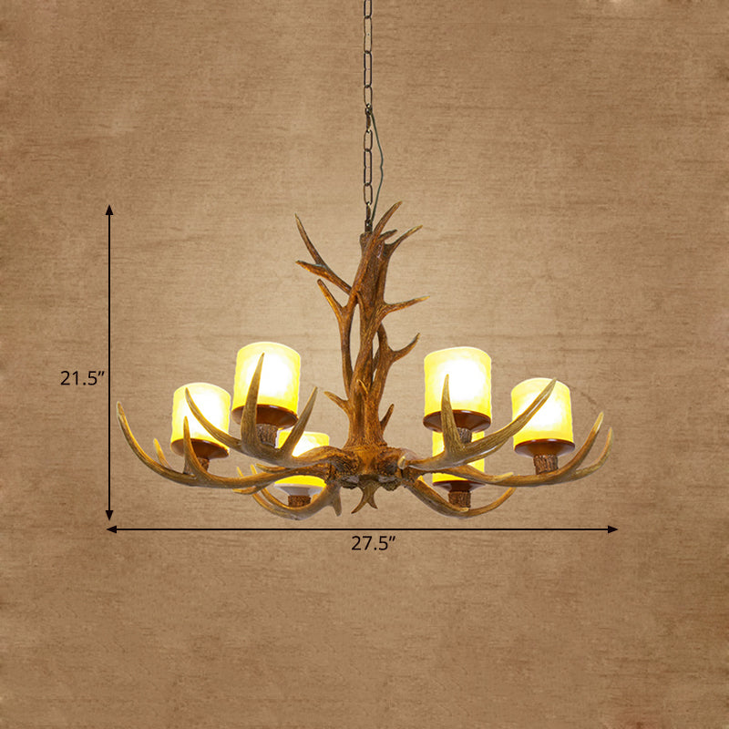 Antler Bedroom Chandelier Lighting Cottage Resin 4/6 Bulbs Brown Hanging Pendant Lamp, 27.5"/35.5" Wide Clearhalo 'Ceiling Lights' 'Chandeliers' Lighting' options 292997