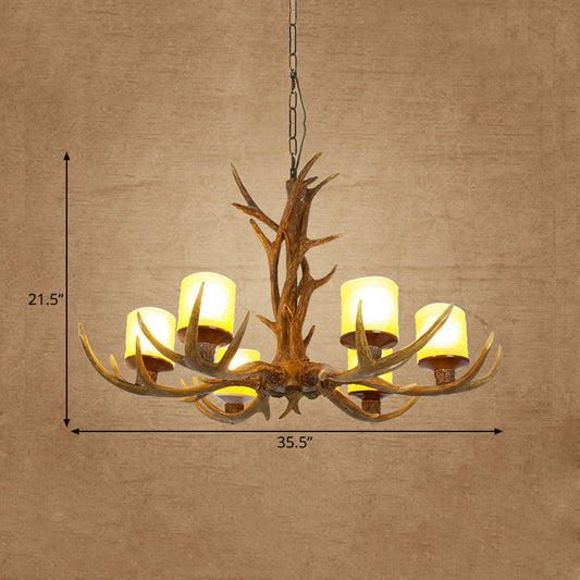 Antler Bedroom Chandelier Lighting Cottage Resin 4/6 Bulbs Brown Hanging Pendant Lamp, 27.5"/35.5" Wide Clearhalo 'Ceiling Lights' 'Chandeliers' Lighting' options 292998