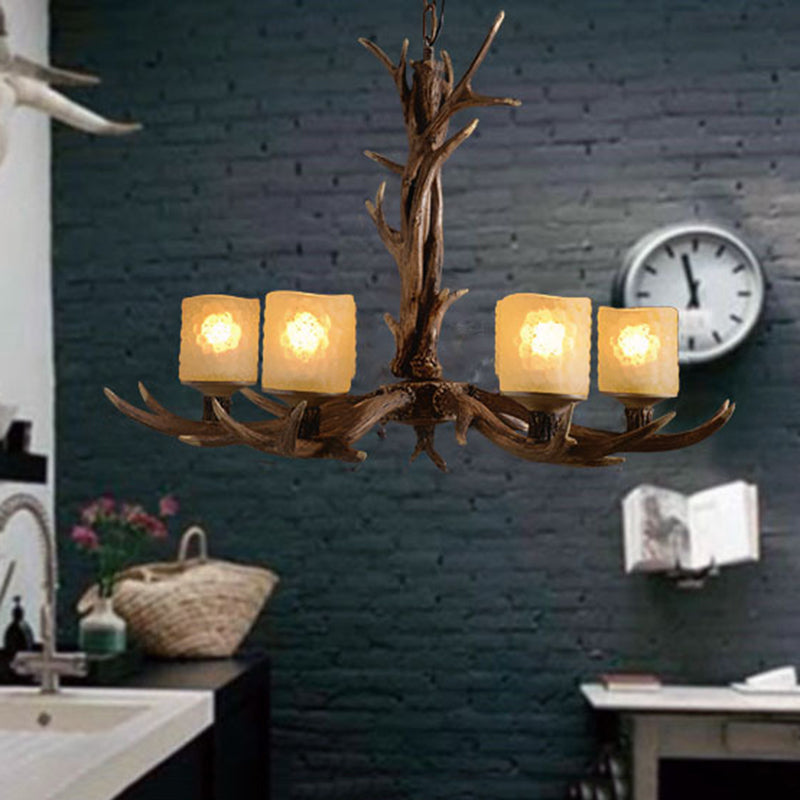 Resin Sputnik Chandelier Lighting Rustic 3/6/8 Bulbs Restaurant Hanging Lamp Fixture in Brown Clearhalo 'Ceiling Lights' 'Chandeliers' Lighting' options 293015