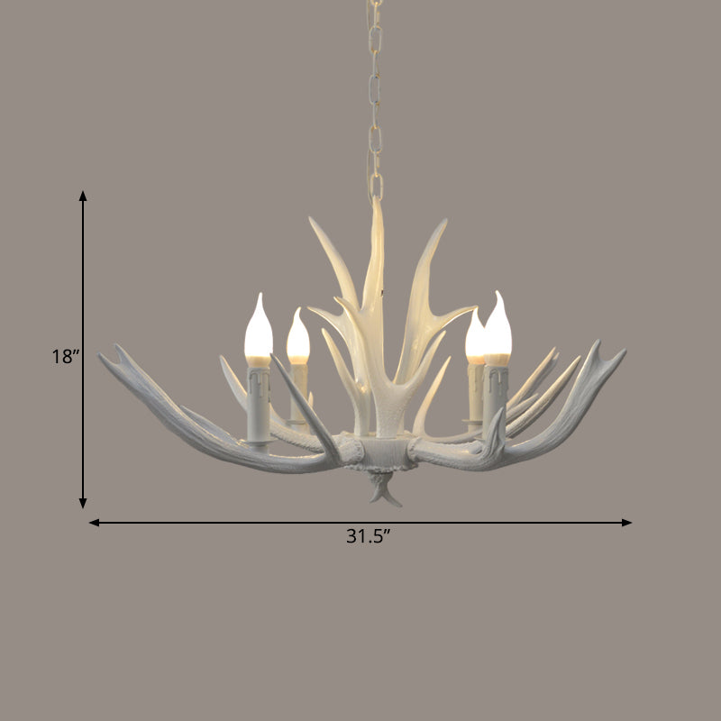 4/6 Lights Resin Chandelier Pendant Lamp Farmhouse White Candle Living Room Suspended Ligting Fixture Clearhalo 'Ceiling Lights' 'Chandeliers' Lighting' options 293025
