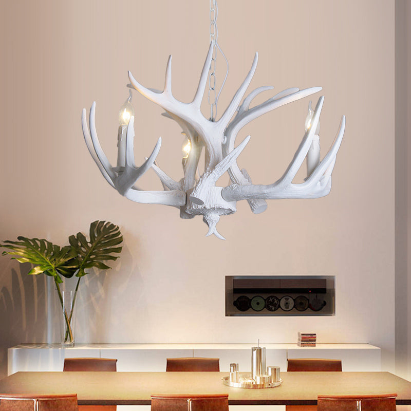 White Candle Chandelier Traditional Resin 3/4/5 Lights Living Room Pendant Ceiling Lamp with Antler Design Clearhalo 'Ceiling Lights' 'Chandeliers' Lighting' options 293029