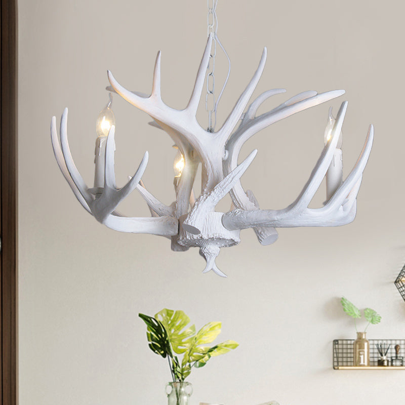 White Candle Chandelier Traditional Resin 3/4/5 Lights Living Room Pendant Ceiling Lamp with Antler Design Clearhalo 'Ceiling Lights' 'Chandeliers' Lighting' options 293030
