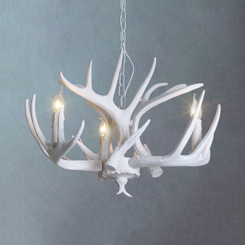 White Candle Chandelier Traditional Resin 3/4/5 Lights Living Room Pendant Ceiling Lamp with Antler Design Clearhalo 'Ceiling Lights' 'Chandeliers' Lighting' options 293032