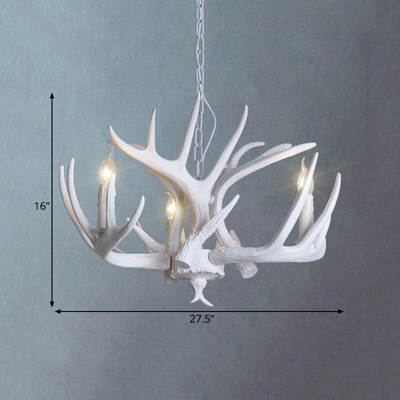 White Candle Chandelier Traditional Resin 3/4/5 Lights Living Room Pendant Ceiling Lamp with Antler Design Clearhalo 'Ceiling Lights' 'Chandeliers' Lighting' options 293033