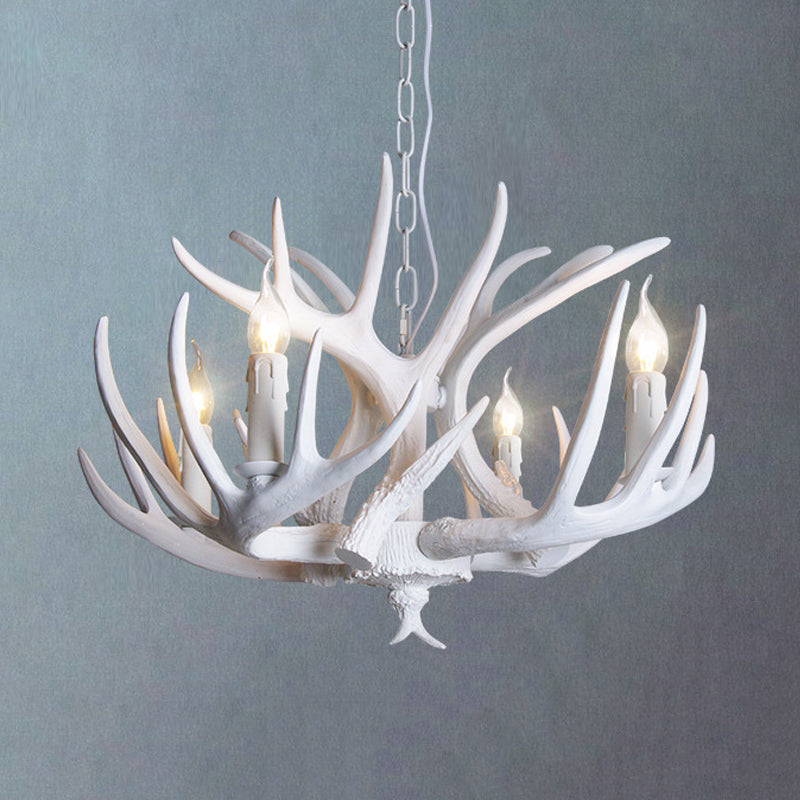 White Candle Chandelier Traditional Resin 3/4/5 Lights Living Room Pendant Ceiling Lamp with Antler Design Clearhalo 'Ceiling Lights' 'Chandeliers' Lighting' options 293034