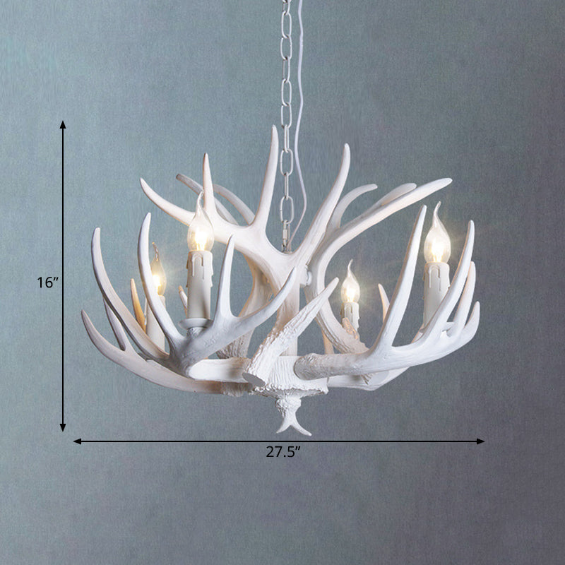 White Candle Chandelier Traditional Resin 3/4/5 Lights Living Room Pendant Ceiling Lamp with Antler Design Clearhalo 'Ceiling Lights' 'Chandeliers' Lighting' options 293035