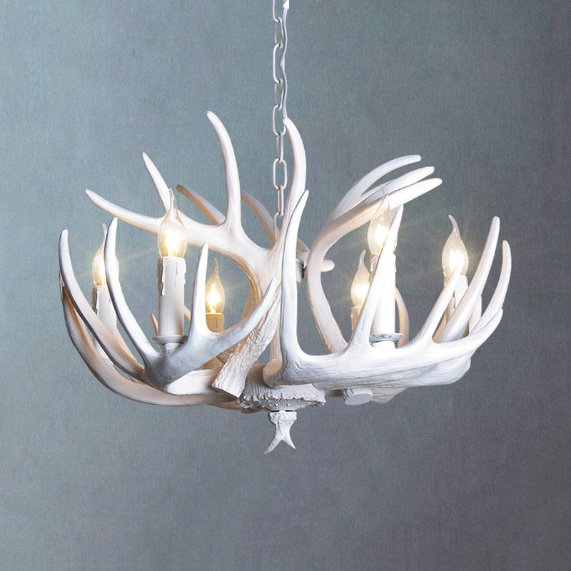 White Candle Chandelier Traditional Resin 3/4/5 Lights Living Room Pendant Ceiling Lamp with Antler Design Clearhalo 'Ceiling Lights' 'Chandeliers' Lighting' options 293037