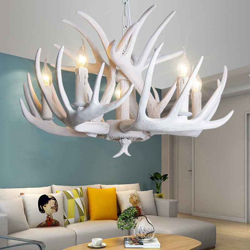 White Candle Chandelier Traditional Resin 3/4/5 Lights Living Room Pendant Ceiling Lamp with Antler Design 5 White Clearhalo 'Ceiling Lights' 'Chandeliers' Lighting' options 293039_8543c7bf-0434-4ace-a80e-3ded638f9fff