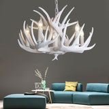 White Candle Chandelier Traditional Resin 3/4/5 Lights Living Room Pendant Ceiling Lamp with Antler Design Clearhalo 'Ceiling Lights' 'Chandeliers' Lighting' options 293040