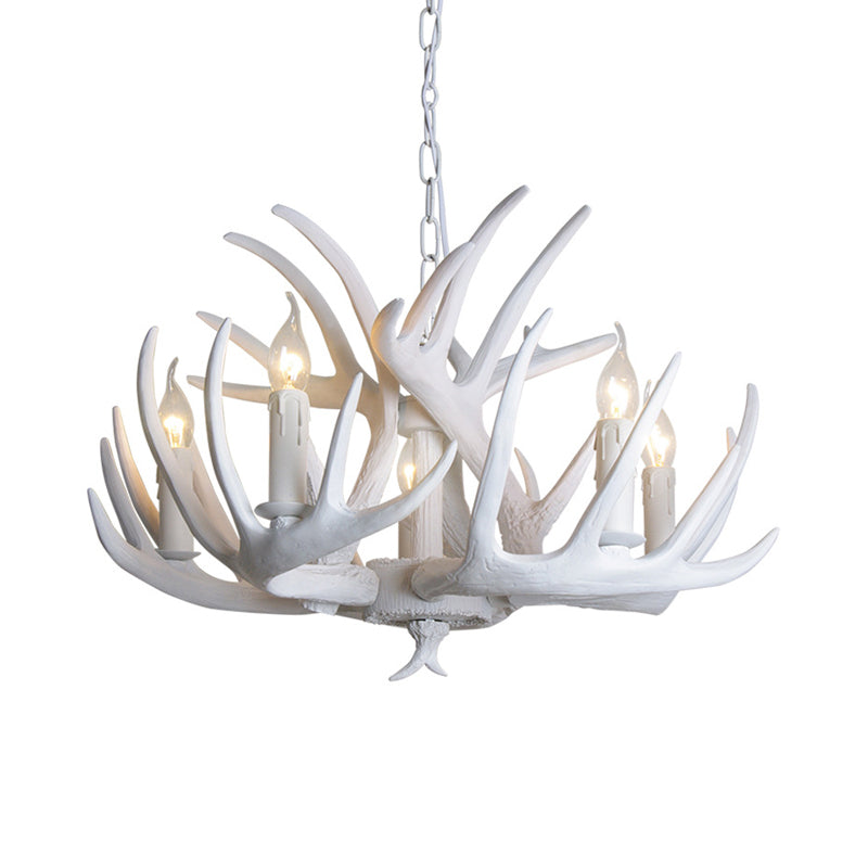 White Candle Chandelier Traditional Resin 3/4/5 Lights Living Room Pendant Ceiling Lamp with Antler Design Clearhalo 'Ceiling Lights' 'Chandeliers' Lighting' options 293041