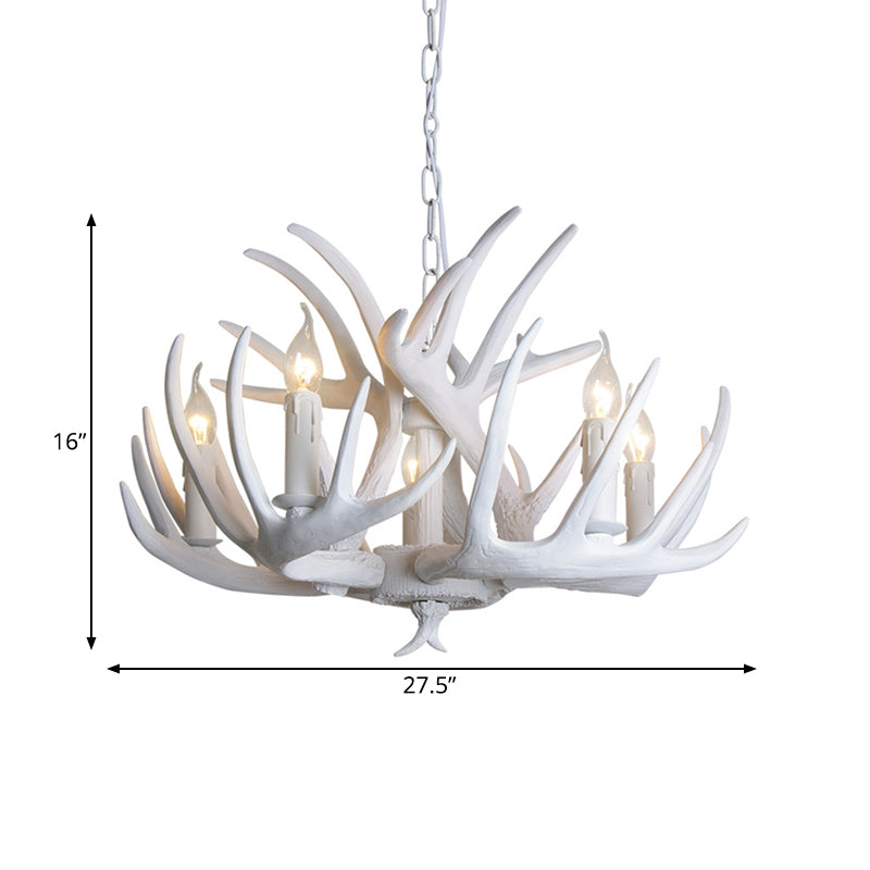 White Candle Chandelier Traditional Resin 3/4/5 Lights Living Room Pendant Ceiling Lamp with Antler Design Clearhalo 'Ceiling Lights' 'Chandeliers' Lighting' options 293042