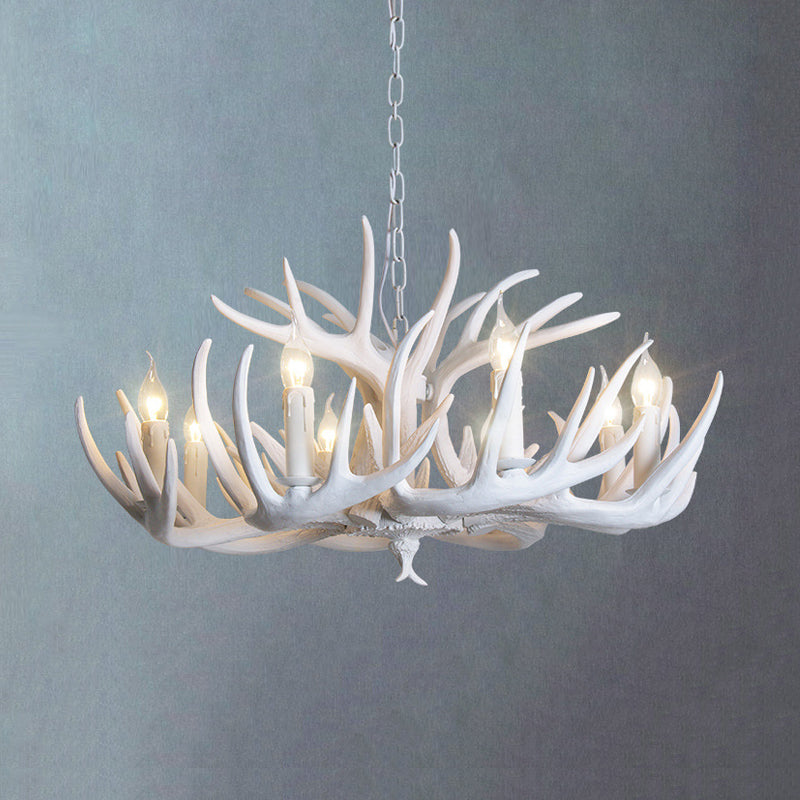White Candle Chandelier Traditional Resin 3/4/5 Lights Living Room Pendant Ceiling Lamp with Antler Design Clearhalo 'Ceiling Lights' 'Chandeliers' Lighting' options 293043