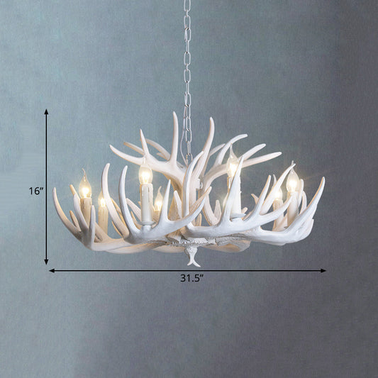 White Candle Chandelier Traditional Resin 3/4/5 Lights Living Room Pendant Ceiling Lamp with Antler Design Clearhalo 'Ceiling Lights' 'Chandeliers' Lighting' options 293044