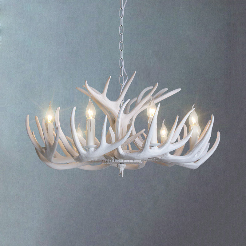 White Candle Chandelier Traditional Resin 3/4/5 Lights Living Room Pendant Ceiling Lamp with Antler Design 9 White Clearhalo 'Ceiling Lights' 'Chandeliers' Lighting' options 293045_f155b551-aeac-4ffb-ad1f-43f604f465e8