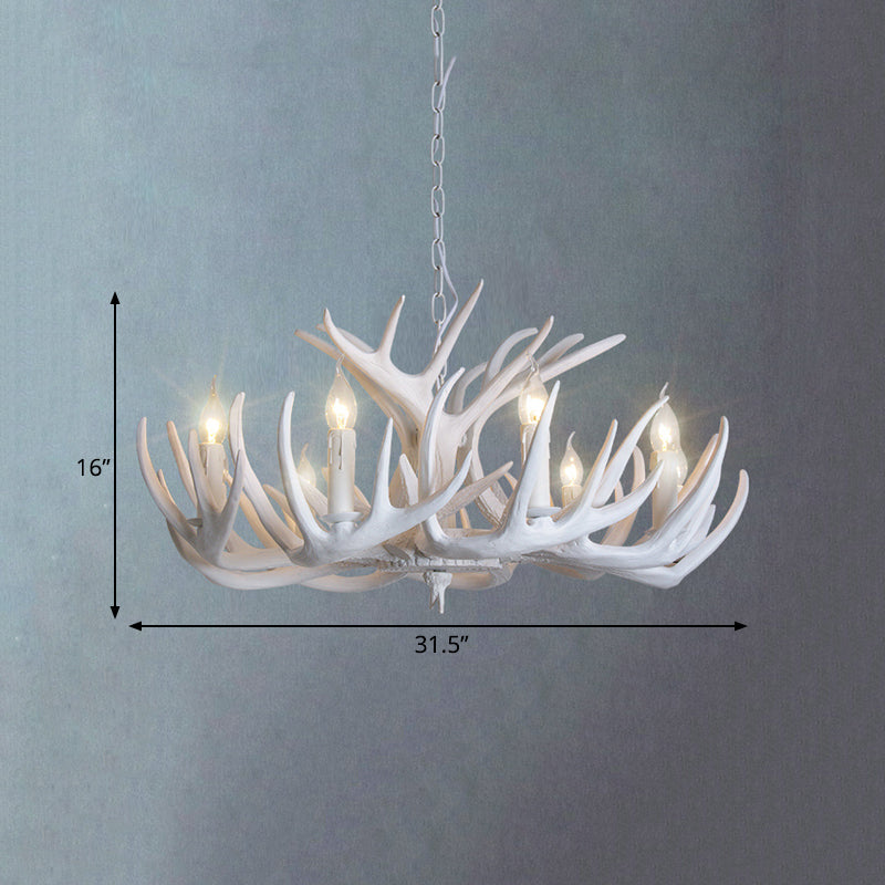 White Candle Chandelier Traditional Resin 3/4/5 Lights Living Room Pendant Ceiling Lamp with Antler Design Clearhalo 'Ceiling Lights' 'Chandeliers' Lighting' options 293046