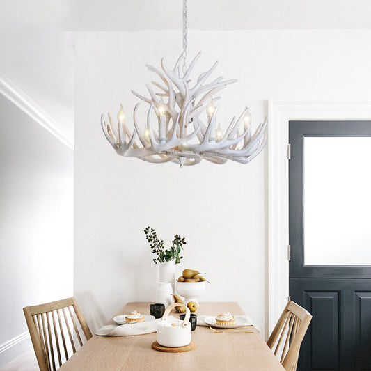 White Antler Chandelier Lighting Rustic Resin 21.5"/25.5"/27.5" Wide 9/12 Heads Living Room Ceiling Hang Fixture Clearhalo 'Ceiling Lights' 'Chandeliers' Lighting' options 293049